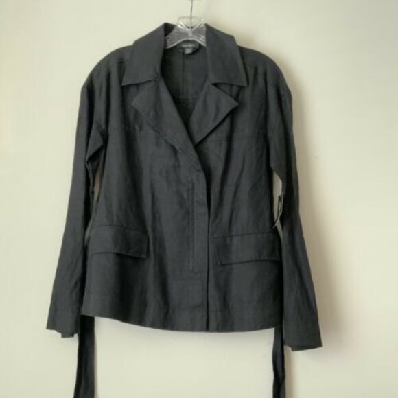 Lord & Taylor Linen Jacket Black Lightweight V-neck Belted XS - Picture 7 of 10